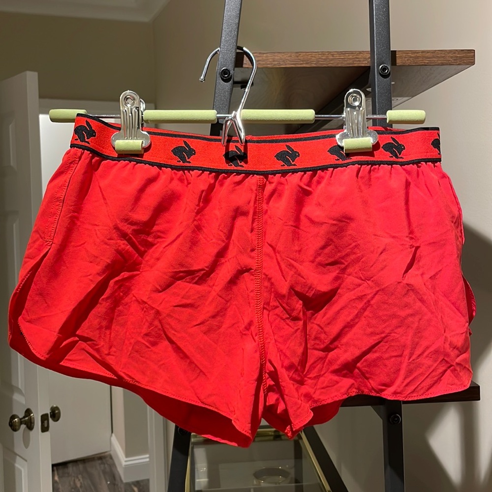 rabbit red  winner running shorts, size M